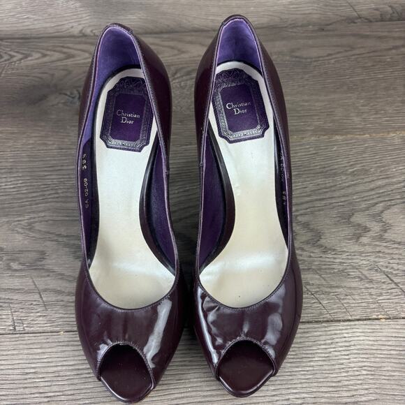CHRISTIAN DIOR Purple Patent Leather Peep Toes Pumps Heels Women's 8 / 38.5 - Picture 8 of 15